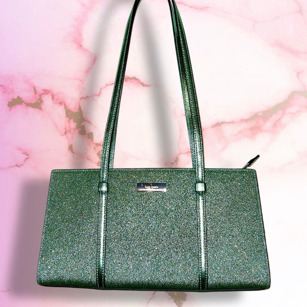 NWT Kate Spade Shoulder Satchel, Seawater, Green Glitter and Metallic Leather